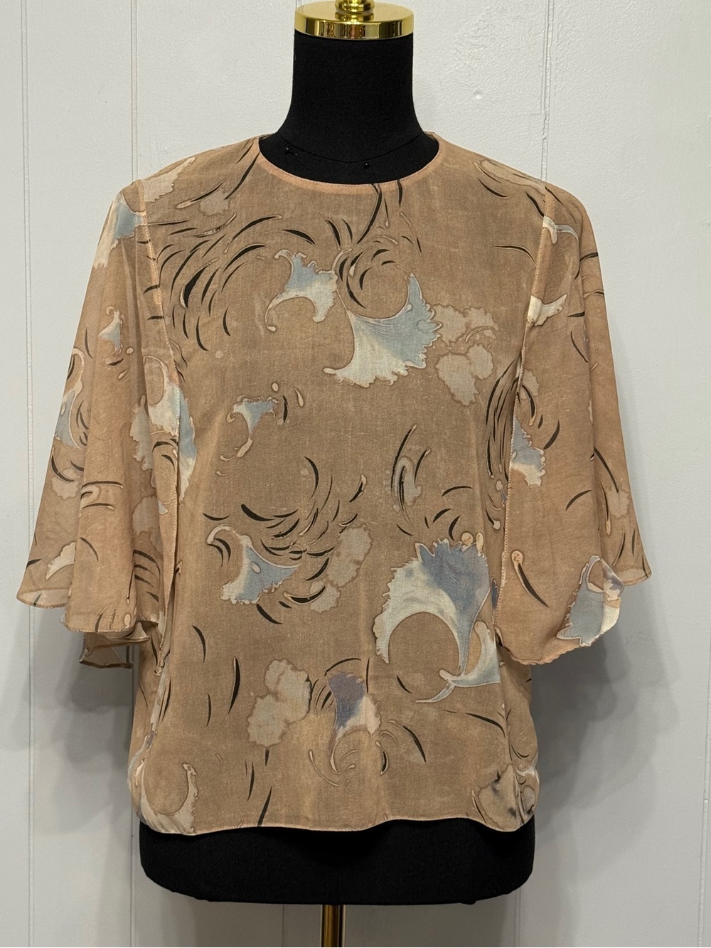 #17) Zara Beige Brown Sheer Floral Top with Open Sleeve (see Video)